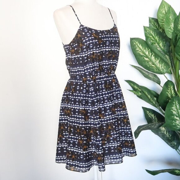 J. Crew Geometric & Floral Print Spaghetti Strap Fit & Flare Mini Sun Dress 2 - Picture 3 of 9